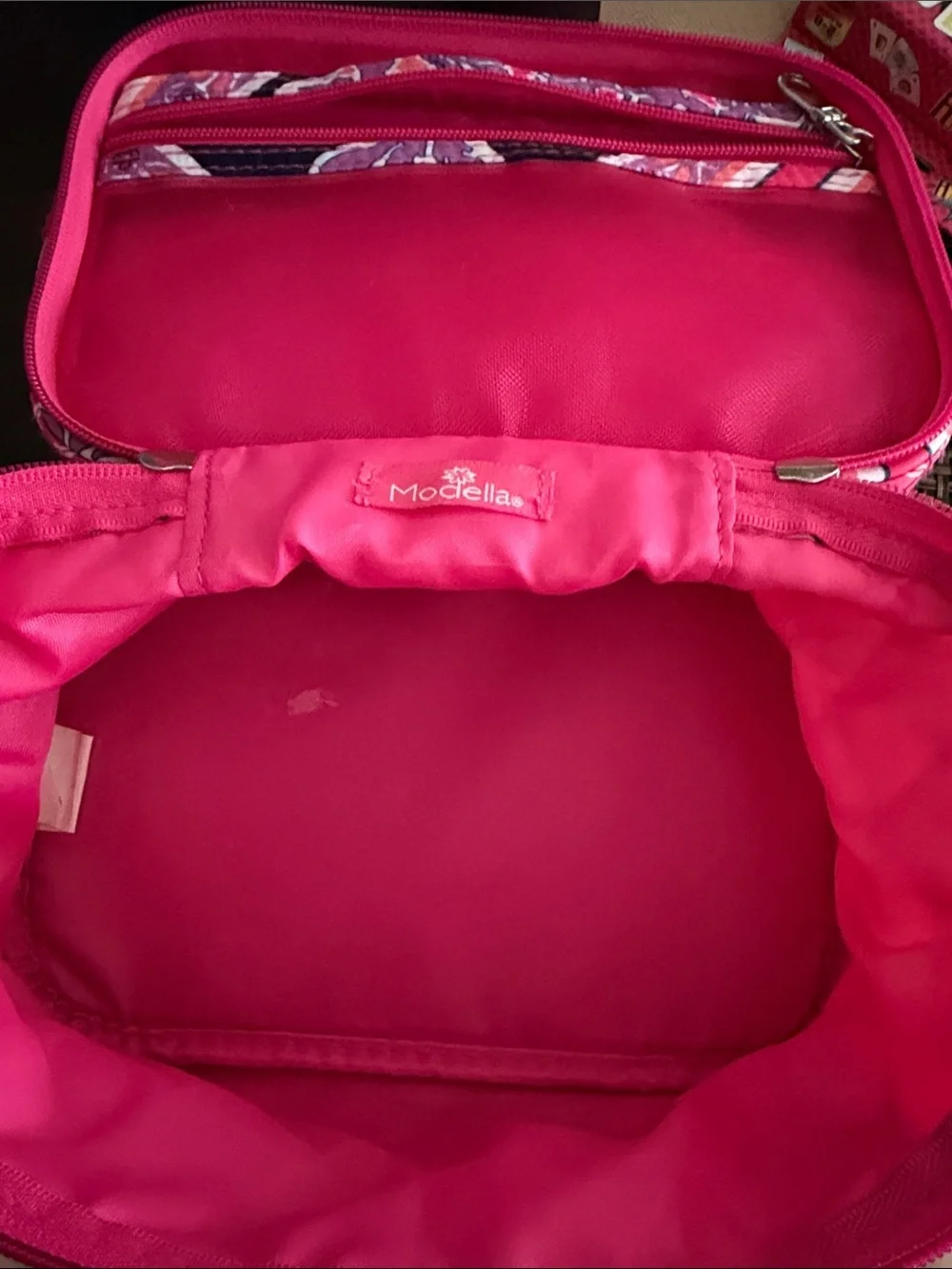 Modella Hot Pink Quilted Floral Cosmetic Case